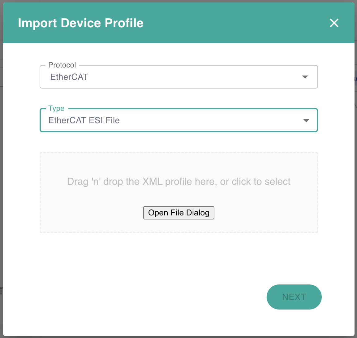 Import device profile from EtherCAT ESI File