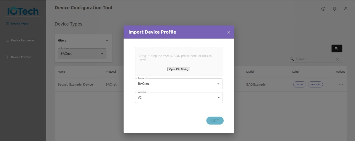 Import device profile code pane