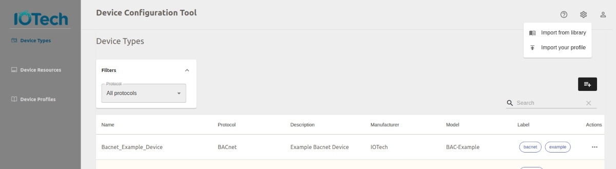 Import device profile button