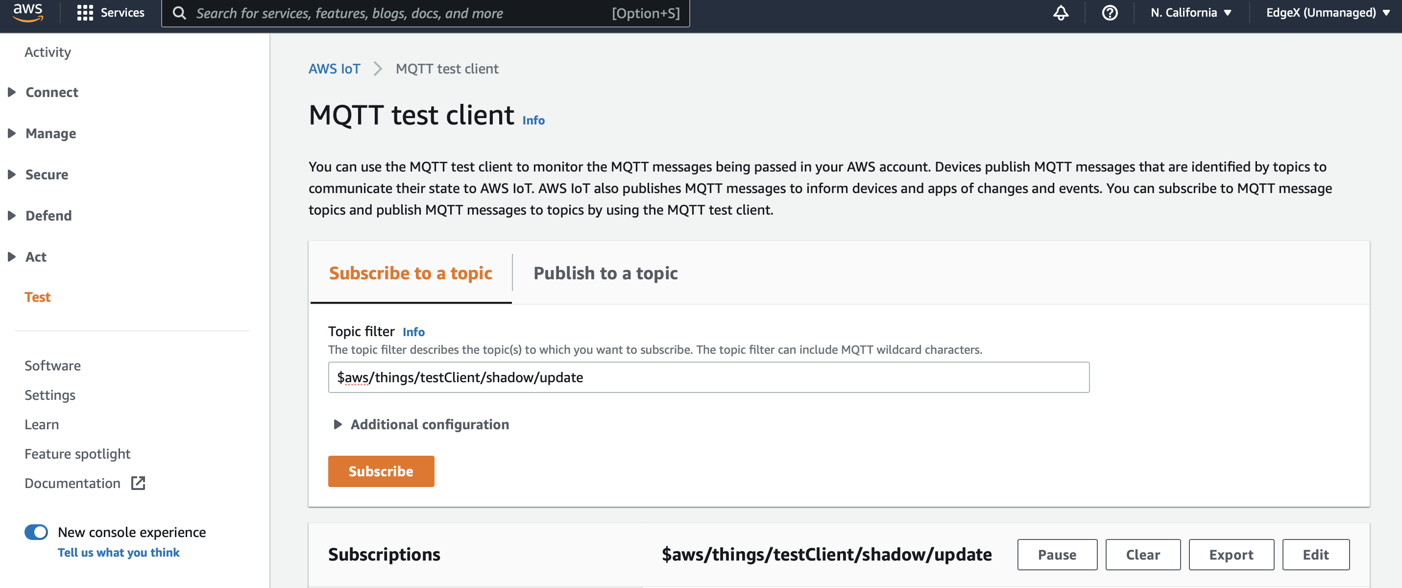 AWS IoT Core, MQTT test client