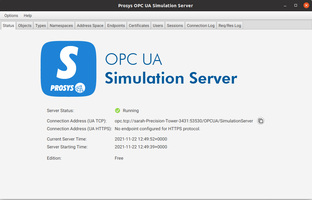 Prosys OPCUA Simulation Server Expert Mode